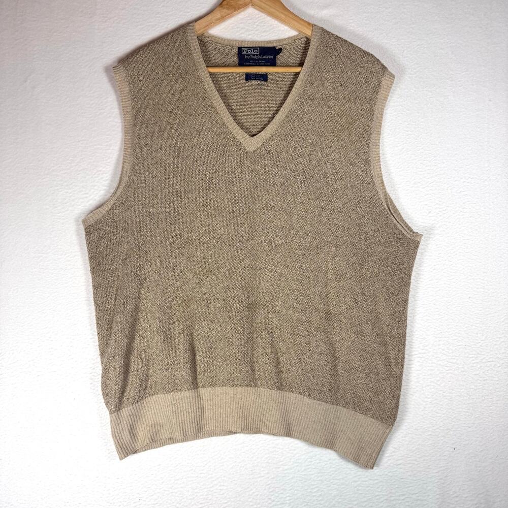 Vtg Polo Ralph Lauren Men's Silk Linen Huntington Knit Vest Beige XL Old Money